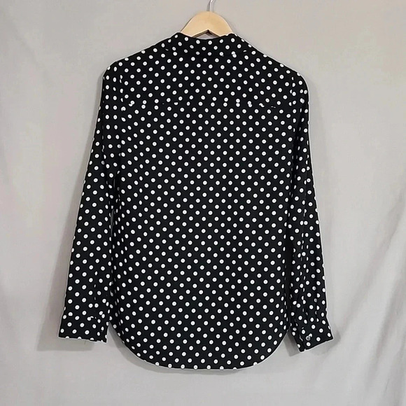Women's Ann Taylor Polka Dot Button Down Long Sleeves, Black, Small, Pre-Owned - Picture 2 of 6